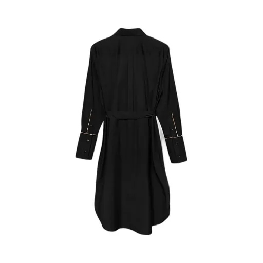 Check Trim Stretch Cotton Shirt Dress