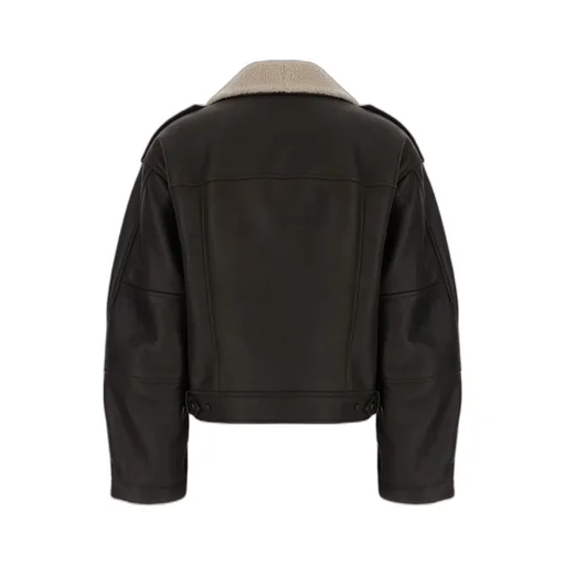 Brunello Cucinelli Shearling-Collar Cropped Biker Jacket