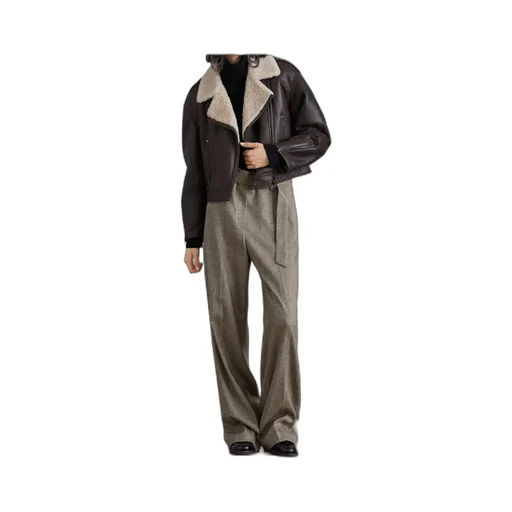 Brunello Cucinelli Shearling-Collar Cropped Biker Jacket