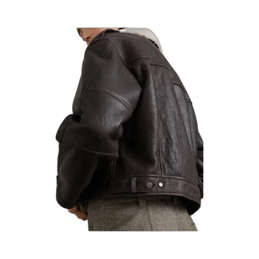Brunello Cucinelli Shearling-Collar Cropped Biker Jacket