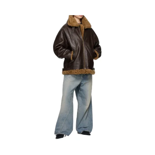 Lapel Long-Sleeved Leather Jacket