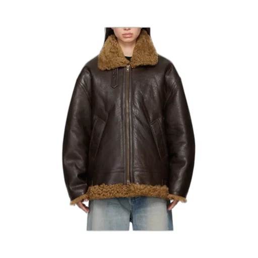 Lapel Long-Sleeved Leather Jacket
