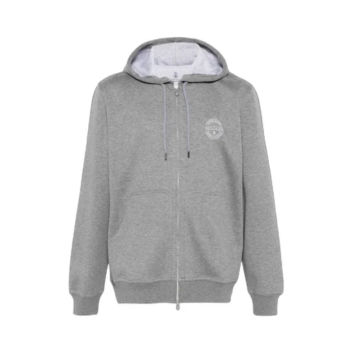 Brunello Cucinelli Logo-Printed Zipped Drawstring Hoodie