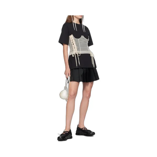 Elasticated-Waist Pleated Mini Skirt