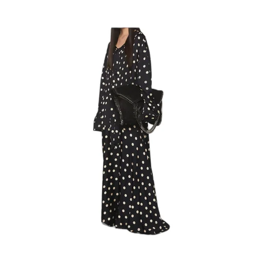 Long-Sleeved Polka Dot Extra-Long Dress