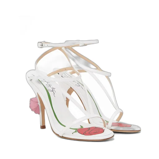 Strappy Floral Decal High-Heeled Sandals