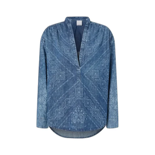 Pinko Bandana Print Long-Sleeve Denim Top