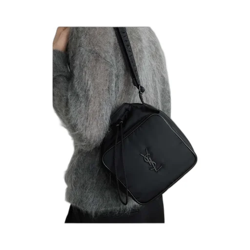 Saint Laurent Logo Plaque Drawstring Shoulder Bag