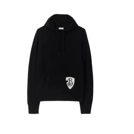 Burberry B Shield Logo Intarsia-Knit Drawstring Hoodie