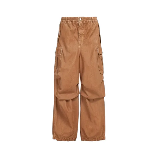 Beige Flocked Denim Cargo Pants