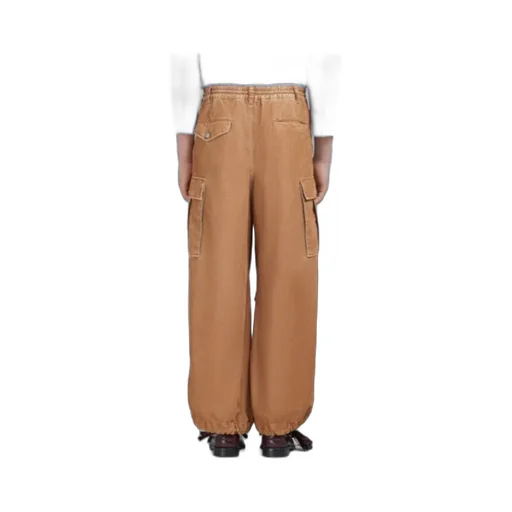 Beige Flocked Denim Cargo Pants