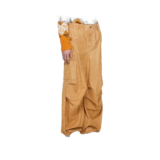 Beige Flocked Denim Cargo Pants