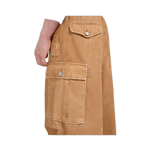 Beige Flocked Denim Cargo Pants