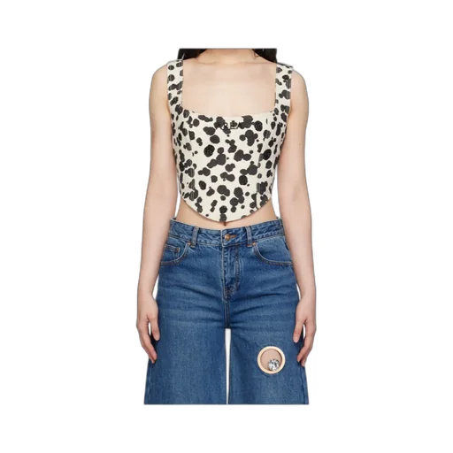 Dalmatian-Print Denim Corset Top