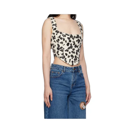 Dalmatian-Print Denim Corset Top