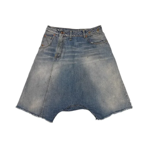 Asymmetric Drop-Crotch Denim Shorts