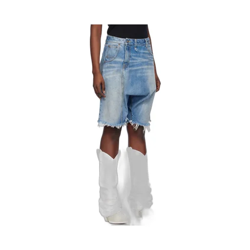 Asymmetric Drop-Crotch Denim Shorts