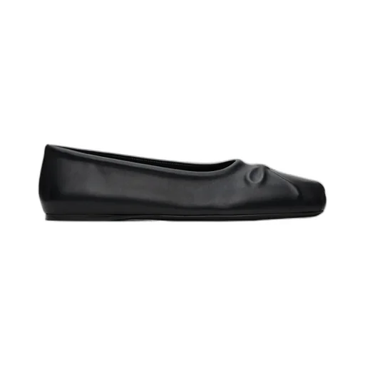 Black Nappa Leather Little Bow Ballet Flat