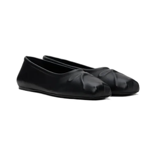 Black Nappa Leather Little Bow Ballet Flat