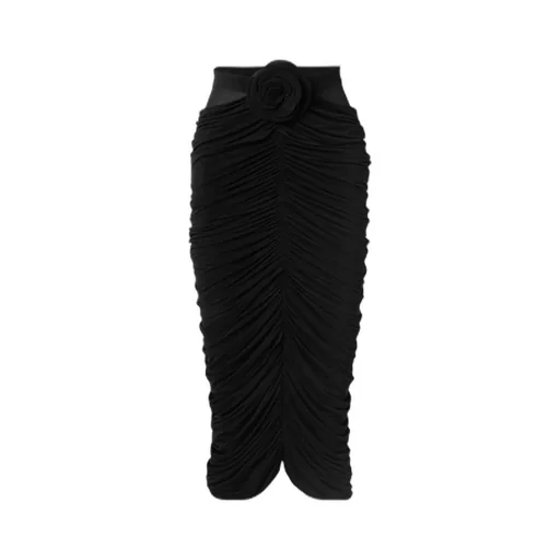 Magda Butrym Ruched Rose Patch Midi Skirt