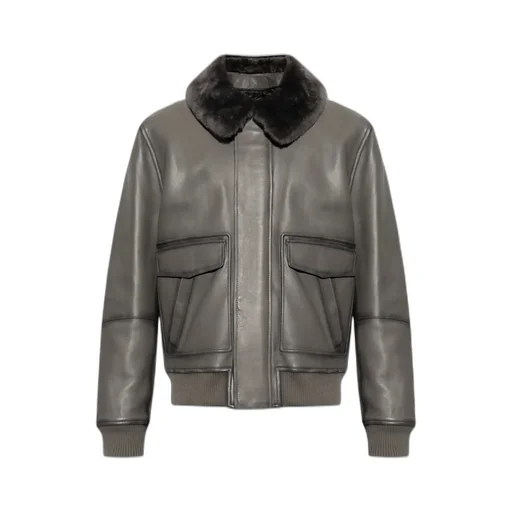 Shearling-Collar Leather Jacket