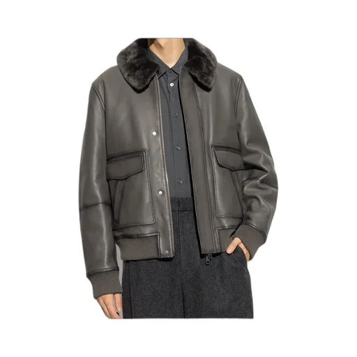 Shearling-Collar Leather Jacket
