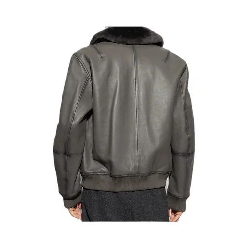 Shearling-Collar Leather Jacket