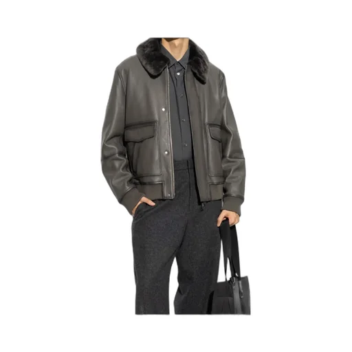 Shearling-Collar Leather Jacket