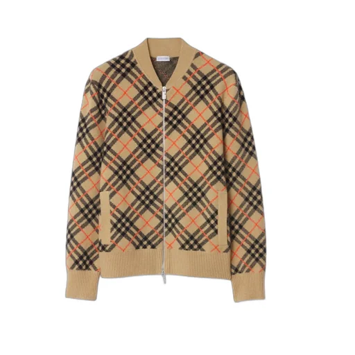 Burberry Checked Knitted Zip-Up Cardigan