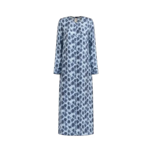 Grey Silk Long Dress With Crayon Leopard Print