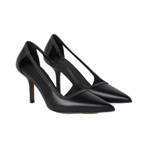 Monili-Trim Cut-Out Leather Pumps
