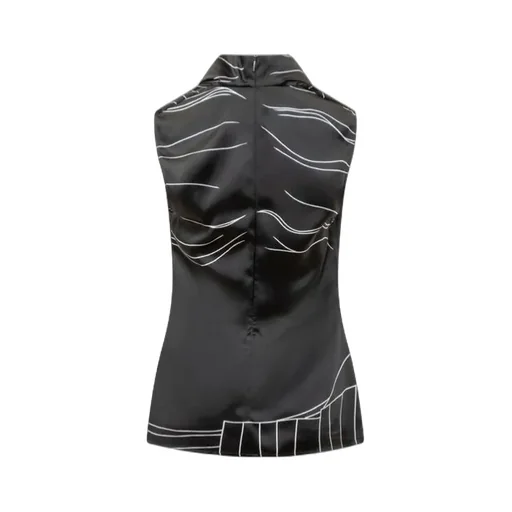 Salvatore Ferragamo Graphic Printed Draped-Neck Sleeveless Top