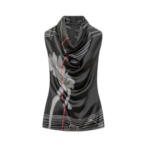 Salvatore Ferragamo Graphic Printed Draped-Neck Sleeveless Top