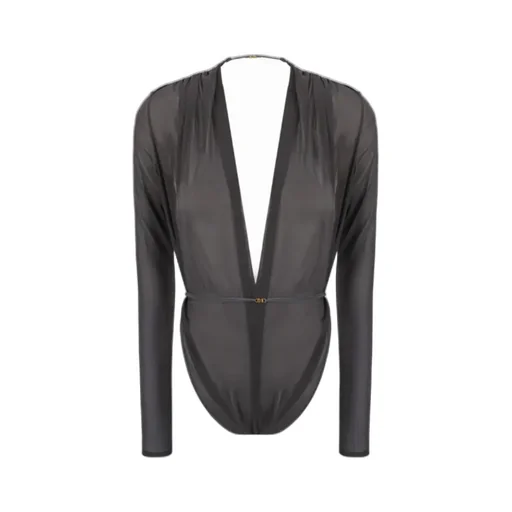 Saint Laurent Belted V-Neck Long-Sleeved Jumpsuit