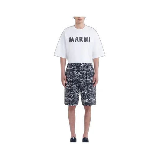 Marni Scribble Motif Poplin Drawstring Shorts