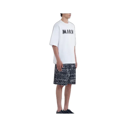 Marni Scribble Motif Poplin Drawstring Shorts
