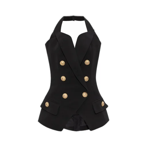 Balmain Double-Breasted Sleeveless Halterneck Top