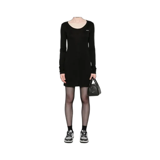 Miu Miu Logo-Patch Long-Sleeved Mini Dress