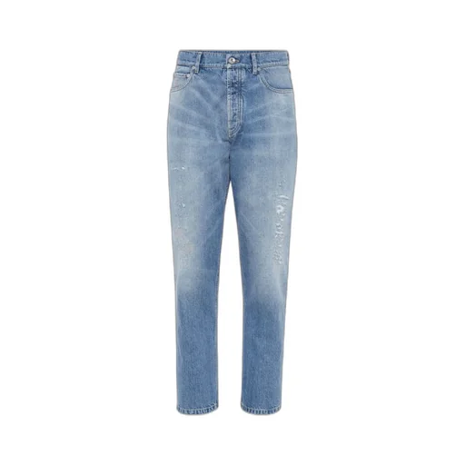 Brunello Cucinelli Distressed Denim Iconic Fit Five-Pocket Trousers