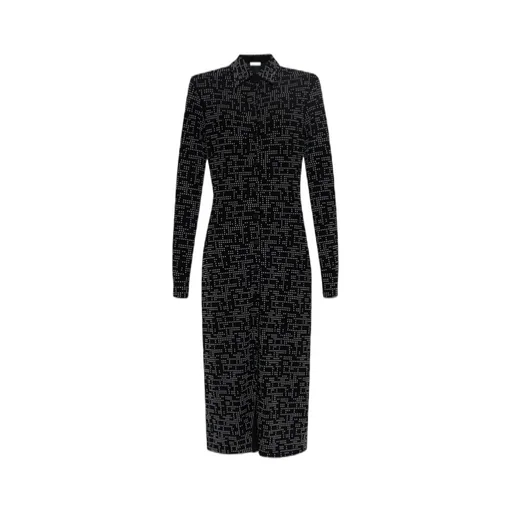 Point-Neck Long-Sleeved Dress