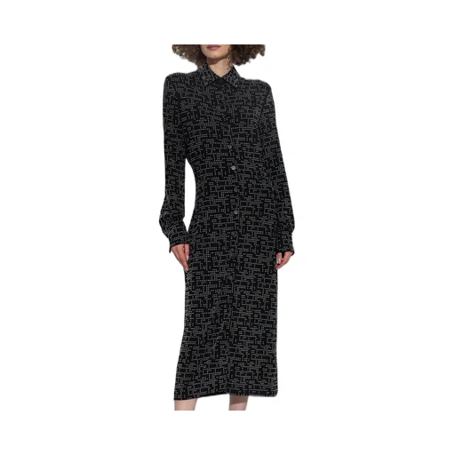 Point-Neck Long-Sleeved Dress