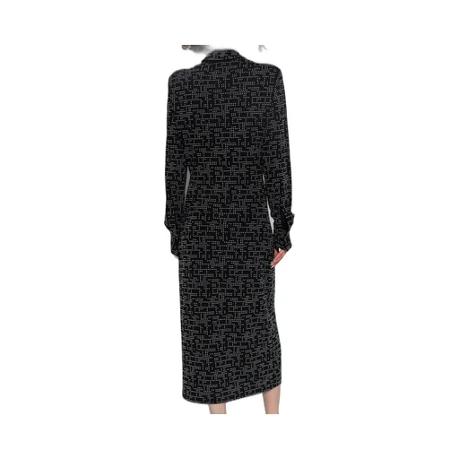Point-Neck Long-Sleeved Dress