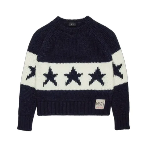 Nº21 Kids Star Intarsia-Knitted Crewneck Jumper