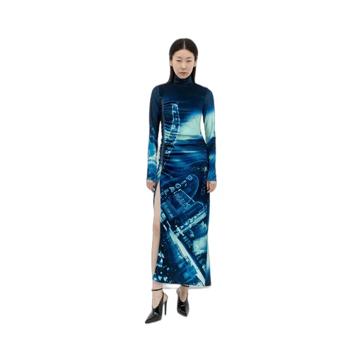 Jean Paul Gaultier Pigalle Printed Gathered Velvet Dress