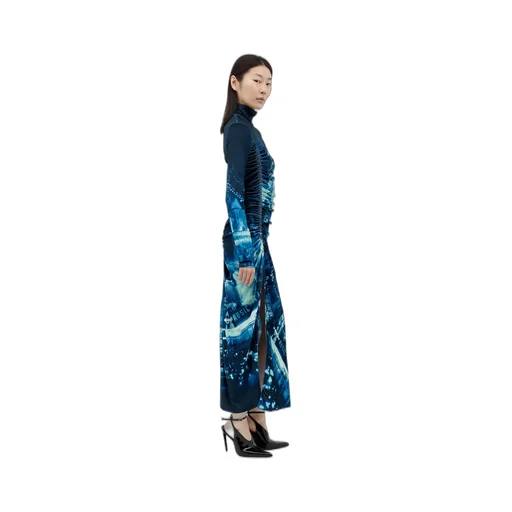 Jean Paul Gaultier Pigalle Printed Gathered Velvet Dress