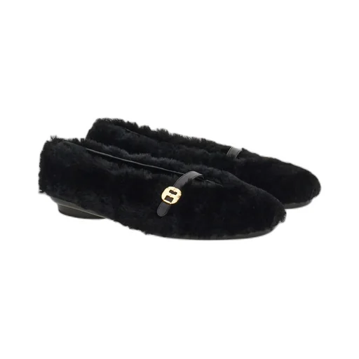 Salvatore Ferragamo Fluffy Logo Buckled Ballerina Shoes