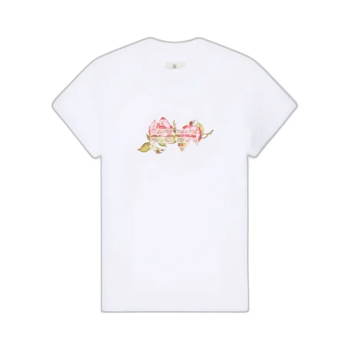 4G Lace Slim Fit T-Shirt In Cotton With Roses Print