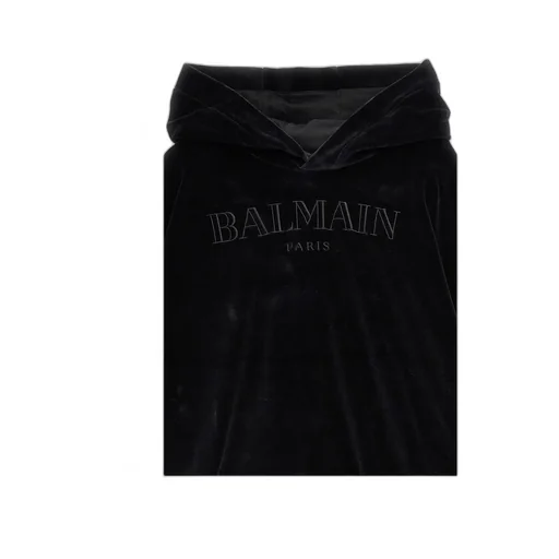 Balmain Kids Logo Embroidered Velvet Hoodie