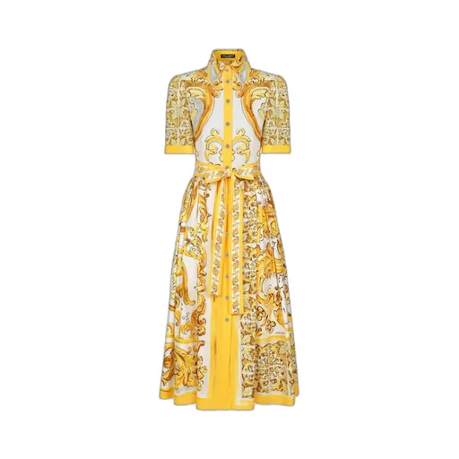 Dolce & Gabbana Majolica Printed Poplin Midi Shirt Dress