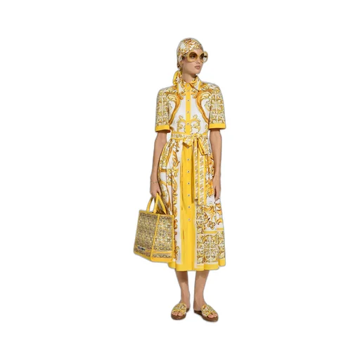 Dolce & Gabbana Majolica Printed Poplin Midi Shirt Dress